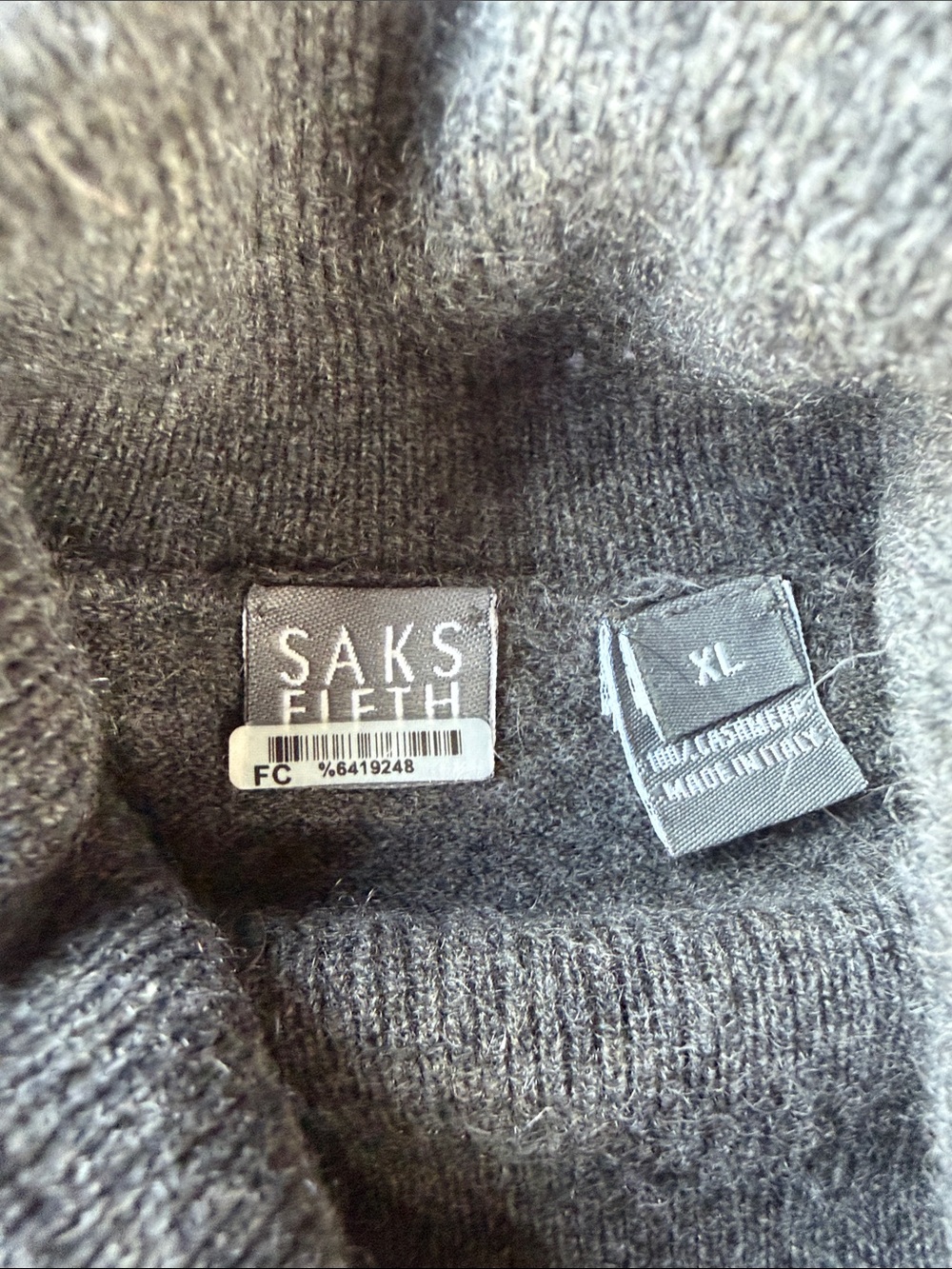 Saks Fifth Avenue Gray Cashmere Turtleneck Sweater Sz XL - Picture 2 of 12